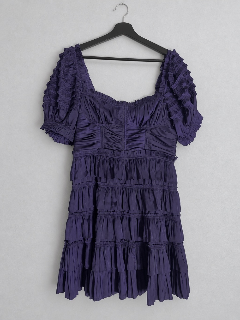 Ulla Johnson Deep Purple Ruffled Tiered Mini Dress
